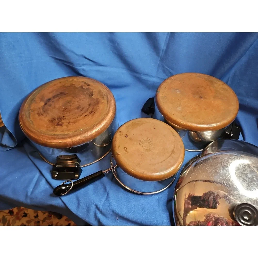 VTG Revere Ware Pot Set 1801 6pc Copper Bottom 6 Qt, 4-1/2 Qt, 2 Qt Revereware